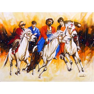Momin Khan, 36 x 48 Inch, Acrylic on Canvas, Horse Painting, AC-MK-096